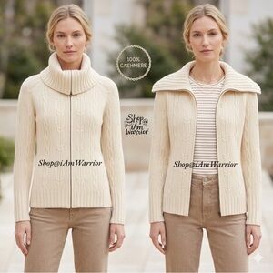 McDuff plush cashmere cable knit full zip convertible collar cardigan sweater